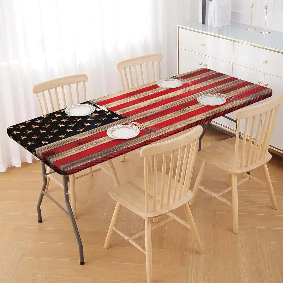 Irisbell Picnic Table Cover with Elastic Edge,6FT Wind Proof Wrinkleproof Fitted Tablecloth Cover Camping Beach Patio Rectangle Table Cloth for Indoor Outdoor (American Flag, 30'' x 72'')