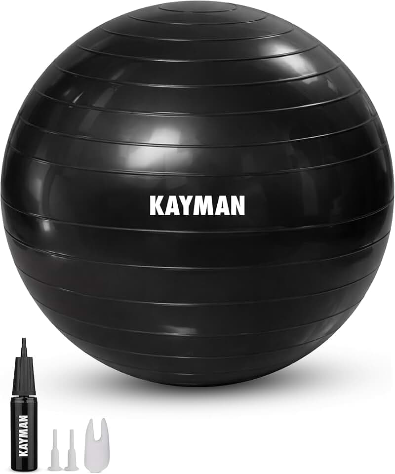 KAYMAN Gymnastikball - Anti-Burst-System, rutschfeste Ringe, langlebiges Material, leicht aufzublasen, perfekt für Yoga, Pilates, Fitness, Balance-Training, Fitnessstudio und Heimtraining (Charcoal