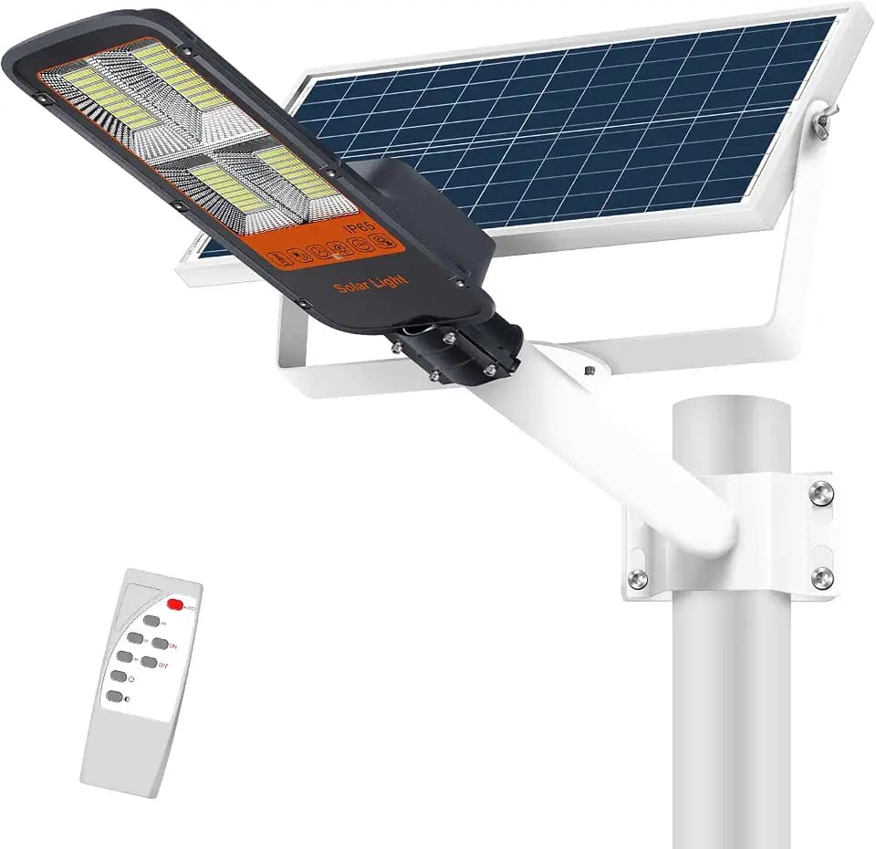 Gebosun 300W LED Solar Street Lights Outdoor, 60000LM 6000K Waterproof Outdoor Solar Flood Light, Dusk to Dawn Security Yard Light with Remote Control, Solar Garden Lamp for Pathway Driveway