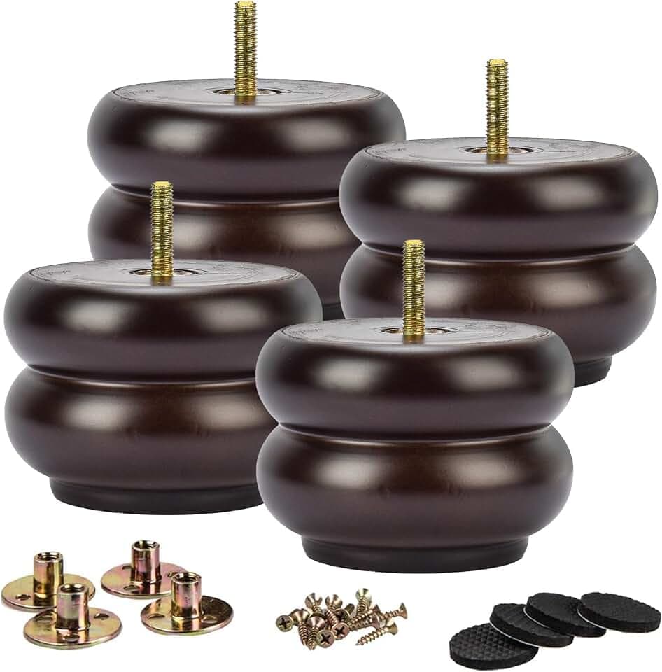 La Vane 7cm Massivholz Möbelfüße Rund mit M8 Bolzen- Ø10cm 4er Set Walnuss