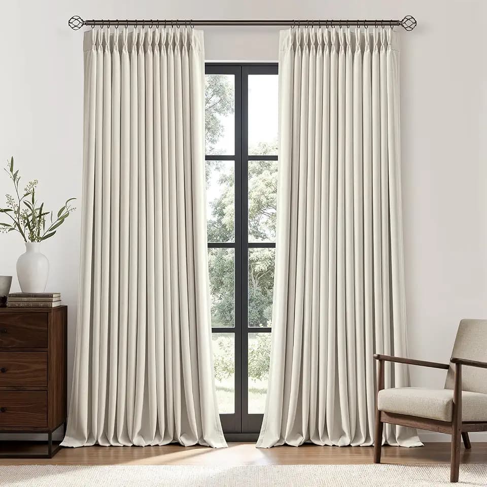 MIULEE Pinch Pleated Blackout Linen Curtains Natural 2 Panels 50" Wx86 L