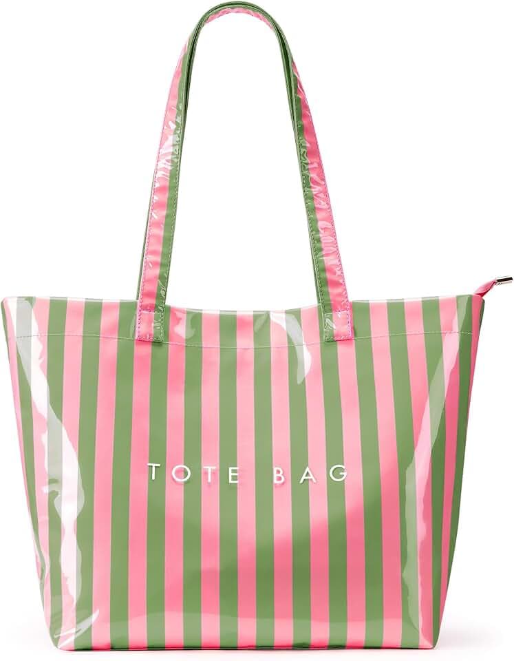 KALIDI PVC Zipper Tote Bag, Jelly Plastic Kraft Paper Summer Beach Bag