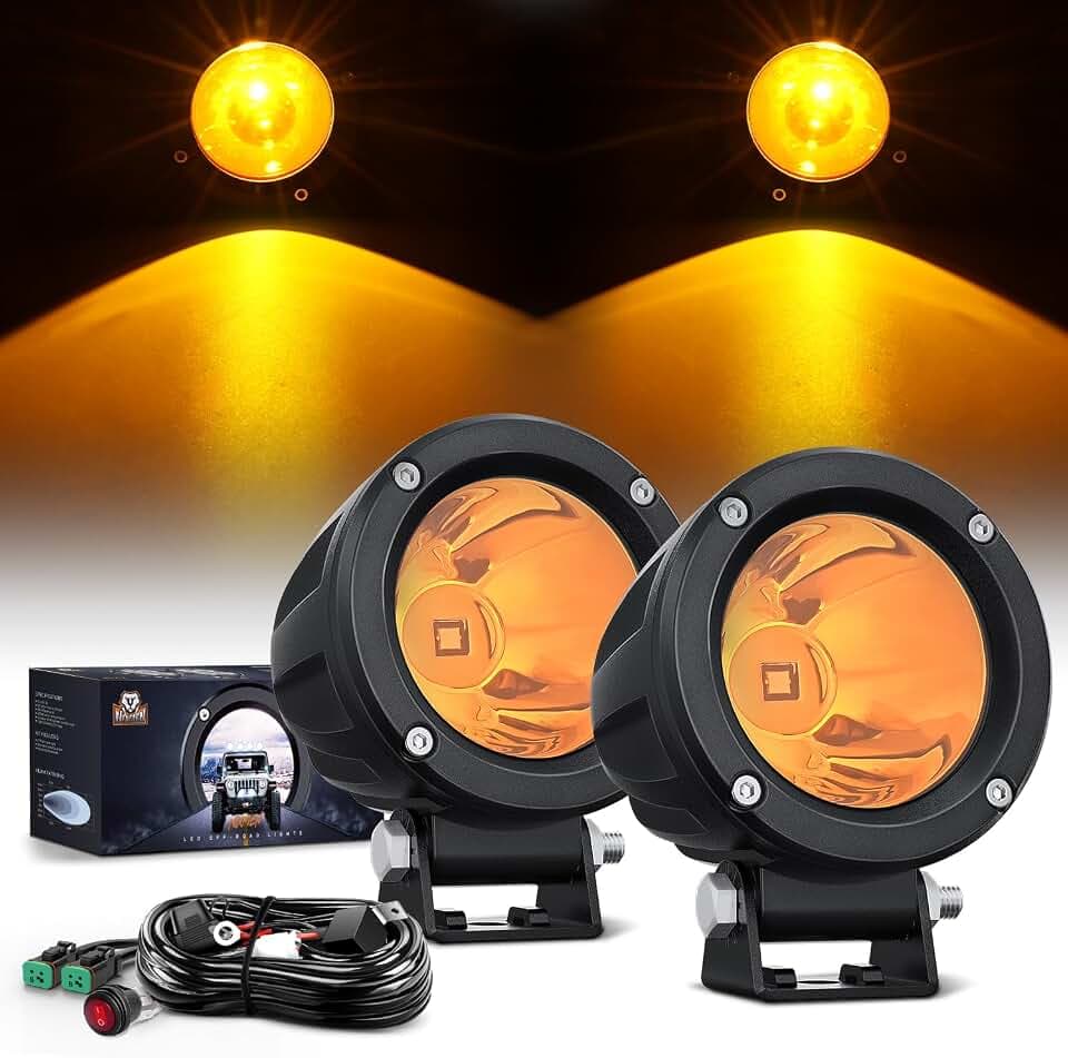 Nilight 2 PCS 3 Inch Spot Round Amber Motorcycle LED Pods