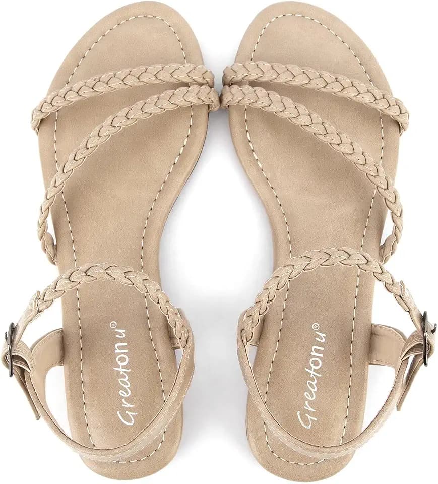 Greatonu Women’s Flat Sandals Slip On Summer Gladiator Open Toe Braided Slingback Shoes