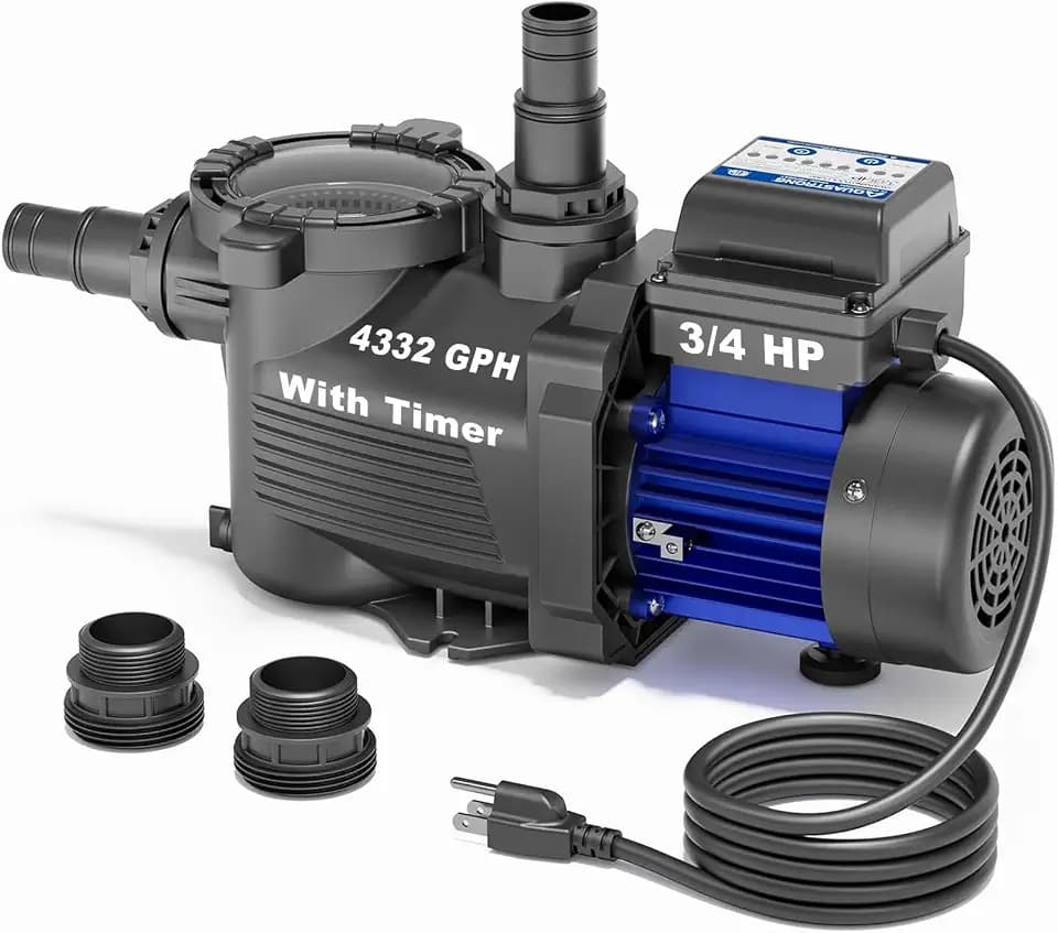 AQUASTRONG 3/4 HP Above Ground Pool Pump with Timer, 1.25"&1.5''adapter, 115V, 4332GPH, High Flow, Powerful Self Primming Swimming Pool Pumps with Filter Basket, Navy Blue