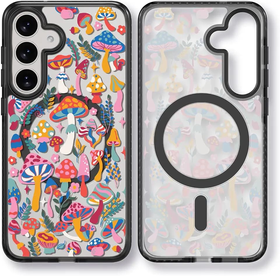 Rosarnnah for Samsung Galaxy S25 Plus Case Aesthetic Black, Mushroom Jungle