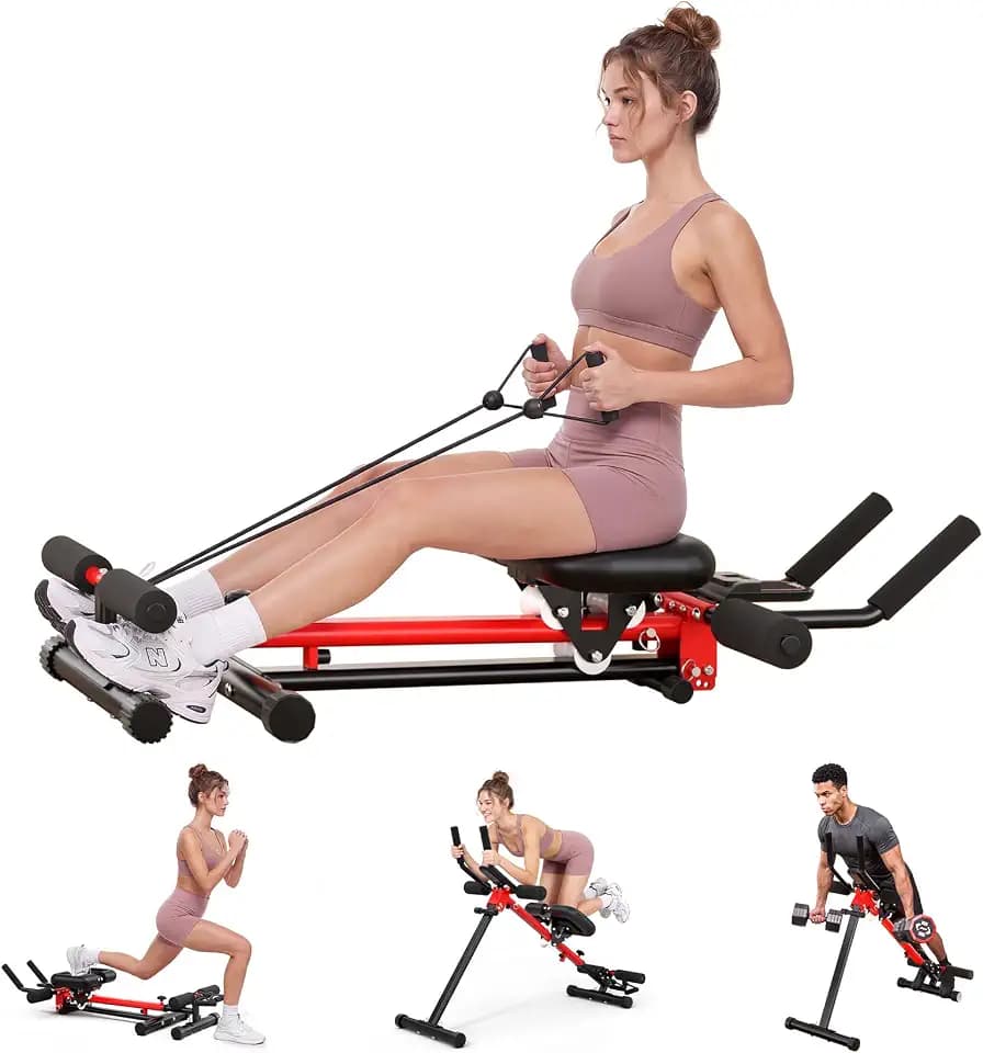Ab Machine for Home, 2-in-1 Adjustable Ab Rowing Machine, Foldable