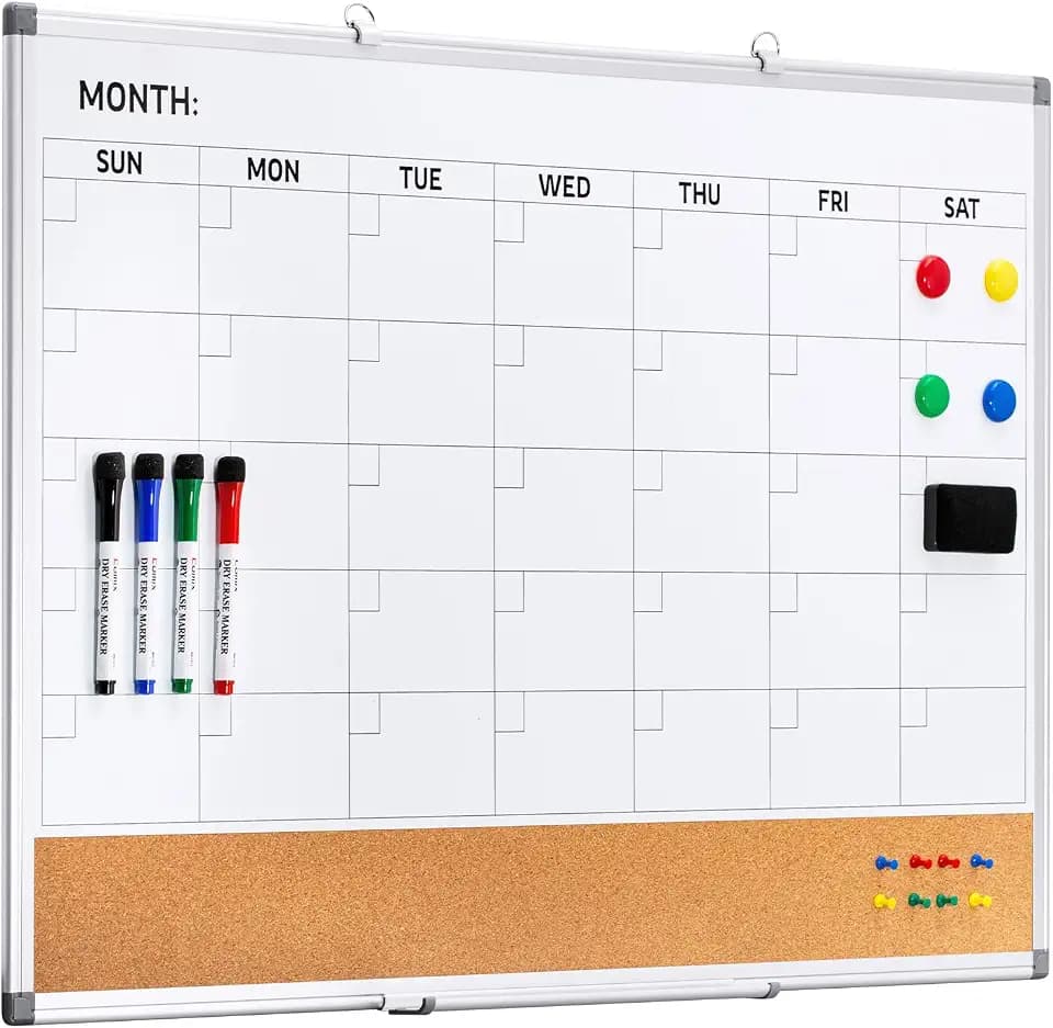 Comix Magnetic Calendar Whiteboard & Corkboard Combo, 36 x 24 Inches