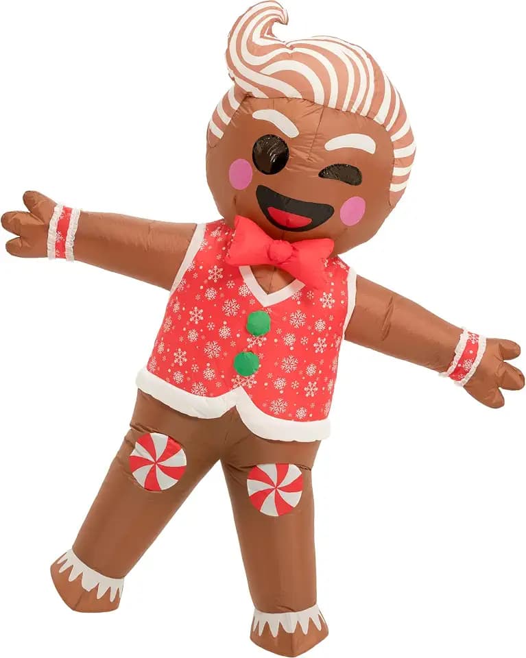 Christmas Inflatable Costume Adult,Blow up Gingerbread Man Suit Men