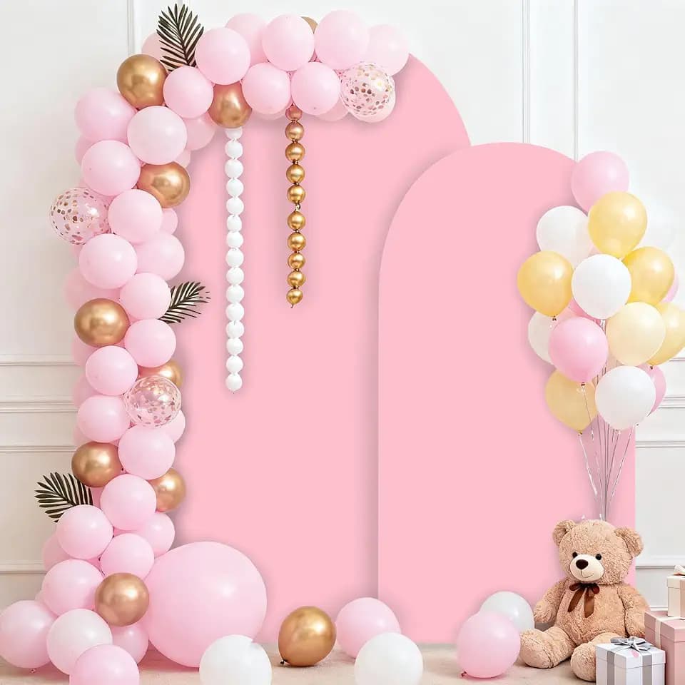 Bazen Wedding Arch Backdrop Stand Cover 2Set Pink 7.2+6FT for Birthday Arch