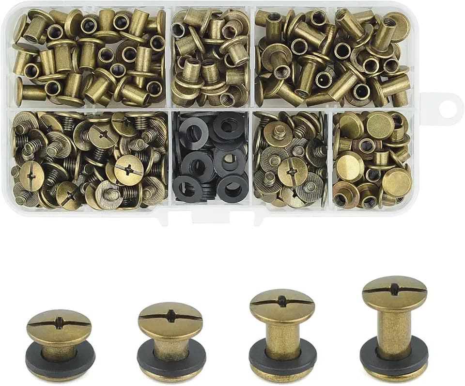 120 Set Chicago Schrauben,4/6/8/10mm Schraubnieten Bronze für Leder