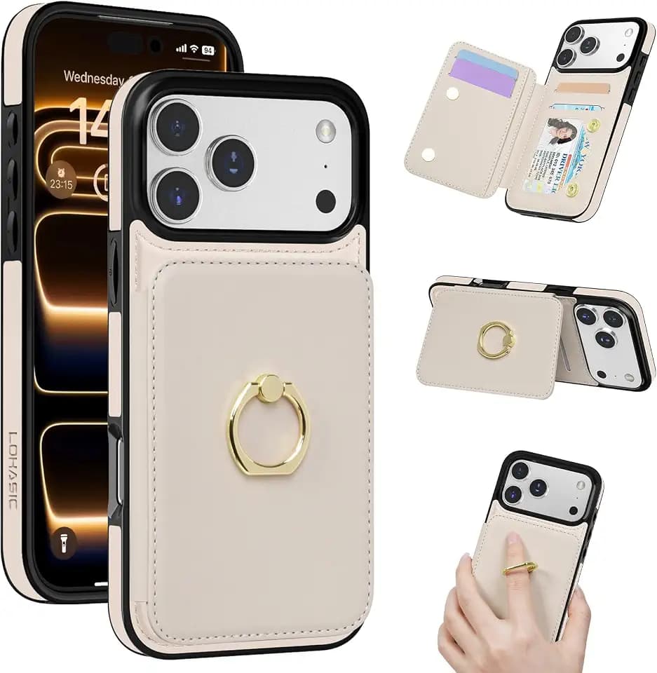LOHASIC for iPhone 17 Pro Wallet Case Women, Card Holder, Beige