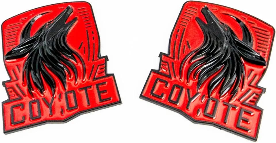 1 Pair LH and RH Fender Badges Black Red Painted Coyote Head Logo Fit for Car Side Or Rear Trunk Emblem Badge Sticker Decal (Black with Red)