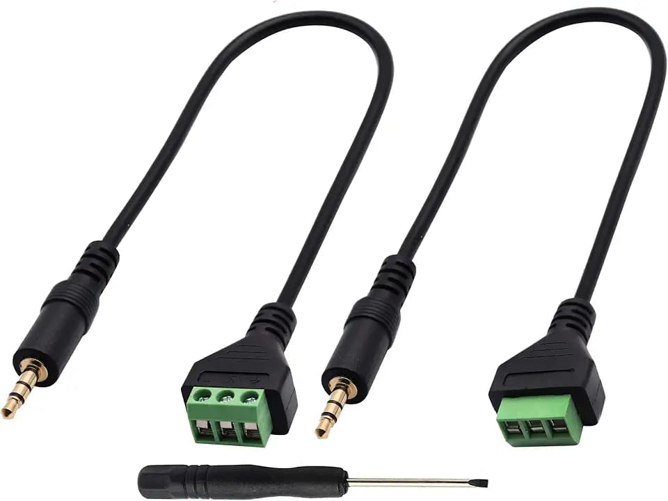 3.5mm Screw Terminal Block Cable 3.5mm (1/8inch) Stereo Audio Male to 3 Pin/Way Female Bolt Screw AV Headphone Type Adapter Cable（30CM/2Packs(3Pole/M)