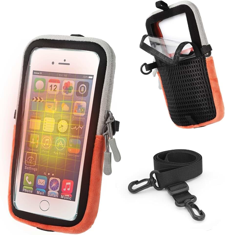 SenMore Thermische Leder Handy-Hülle Kompatibel mit iPhone, Huawei, Xiaomi, Samsung, Huami, USB-Heizung, Kältebeständigkeit, Wasserdicht Langlebig Multifunctional Smartphone Schutzhülle. (orange)