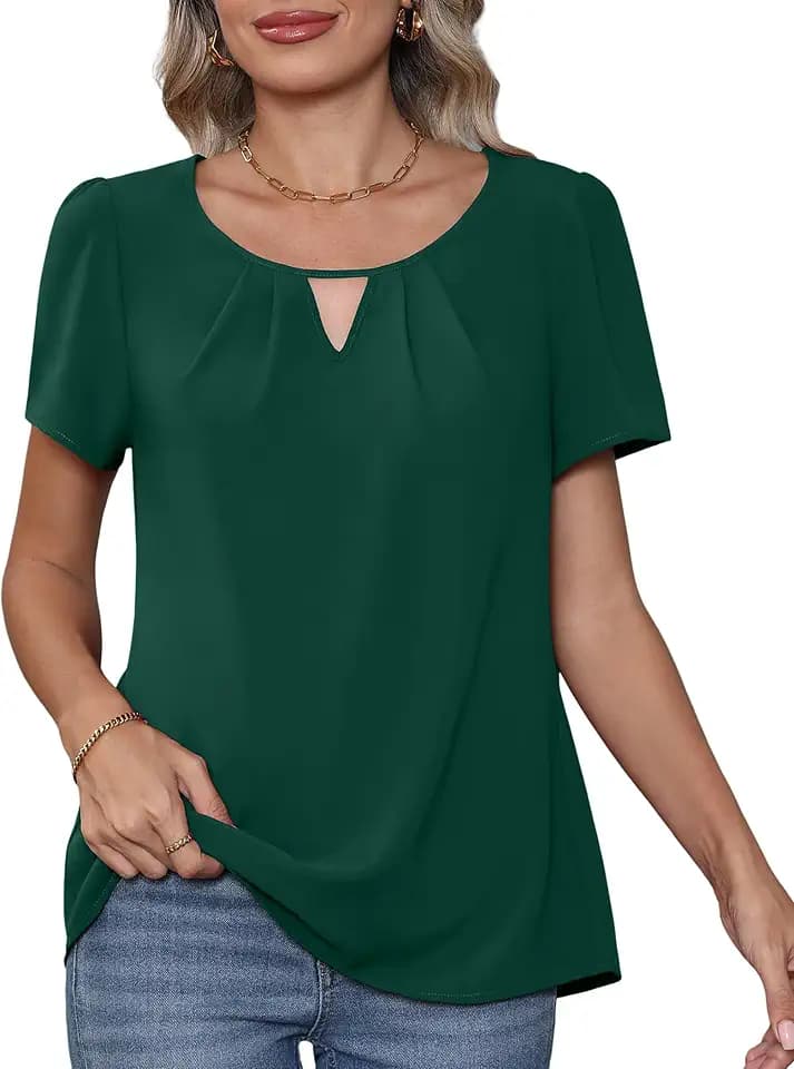 Sommer Damen Chiffon Bluse Damen Tops Elegant Casual Lose Kurzarm Plissee Rundhals Sommer Bluse T Shirts S-XXL