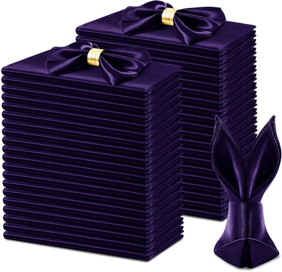 KKJIAF 50 Pcs Purple Silky Satin Napkins 17" x 17" for Wedding Party