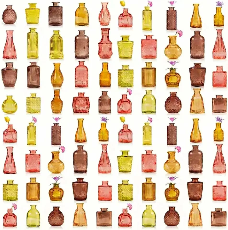 80 Pcs Colorful Glass Bud Vase Set, Small Colored Vintage Vases for Centerpieces, Cute Glass Bud Vases in Bulk,Decorative Flower Vases for Wedding Home Table Decor