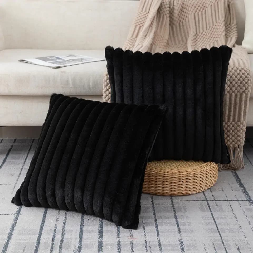 ZLINA Faux Fur Decorative Throw Pillow Covers 18 x 18 Inch,Black