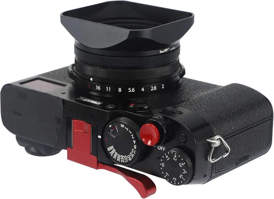 Haoge LH-X200B Square Metal Lens Hood with 49mm Adapter Ring Metal Cap for Fujifilm X100VI x-100vi x100v x100f x100t x100s Fuji Photo Camera Accessories Black