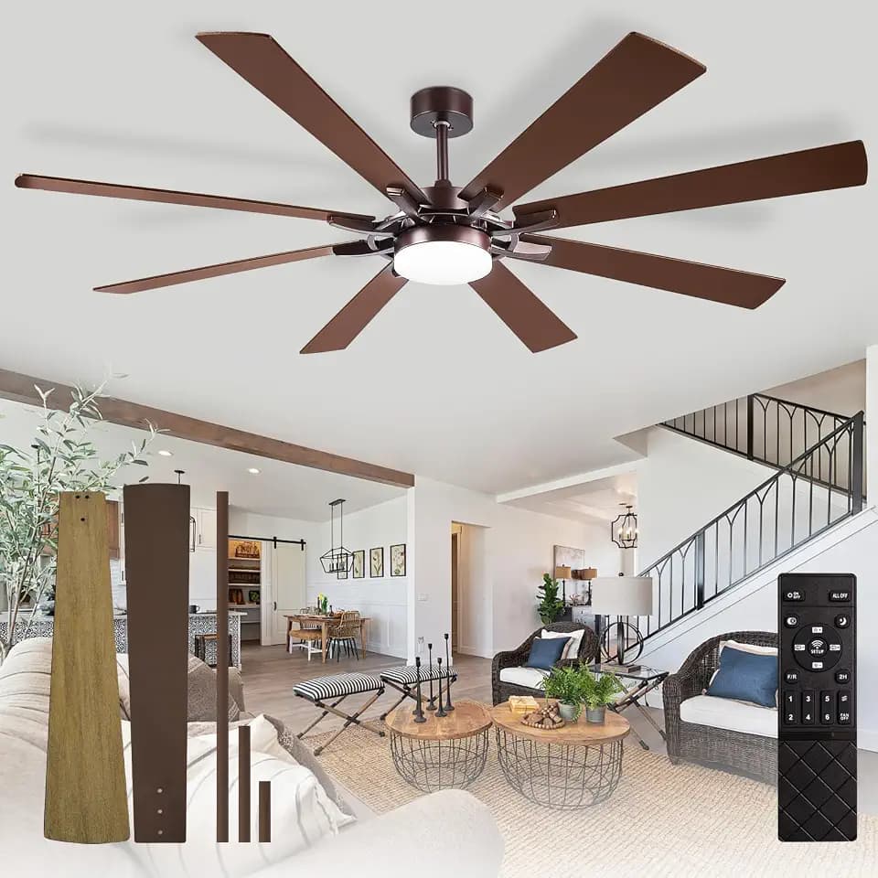 Depuley 72-Inch Ceiling Fan with Light: Modern 8-Blade Brown Indoor Outdoor Fans with Remote Control Dimmable Light - Ultra Quiet DC Motor Reversible 6 Speed Timer