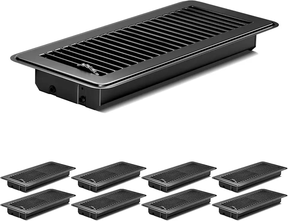 Floor Vents Floor Registers 4x12 Inch, Rust-Proof Finish for Home Heater Floor Vent Grilles and Vents (8, Black, 4x12 Inches)
