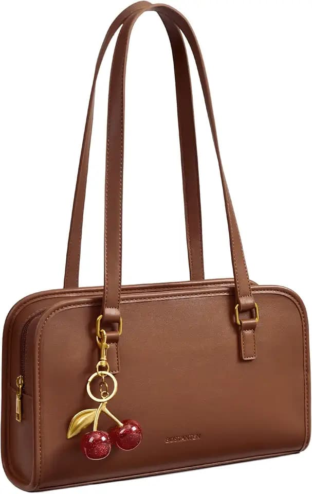 BOSTANTEN Shoulder Bag with Cherry Charm Vegan Leather Purse for Women