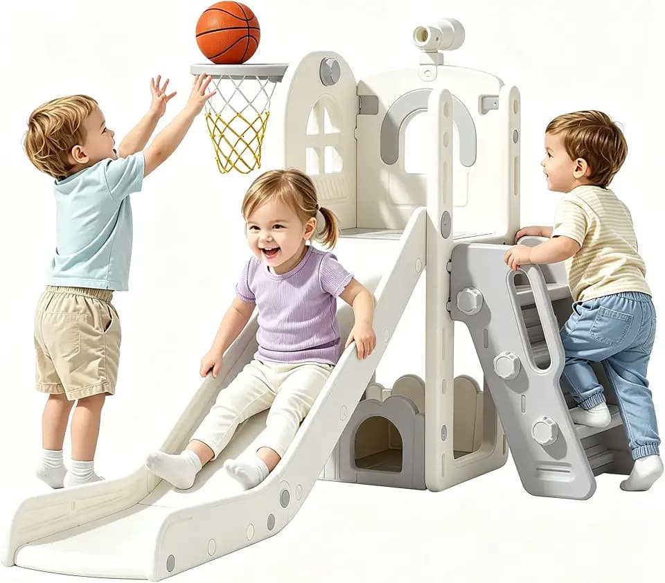Babytronic Toddler Slide for Kids 1-3, 6-in-1 Baby Slide Indoor Playground