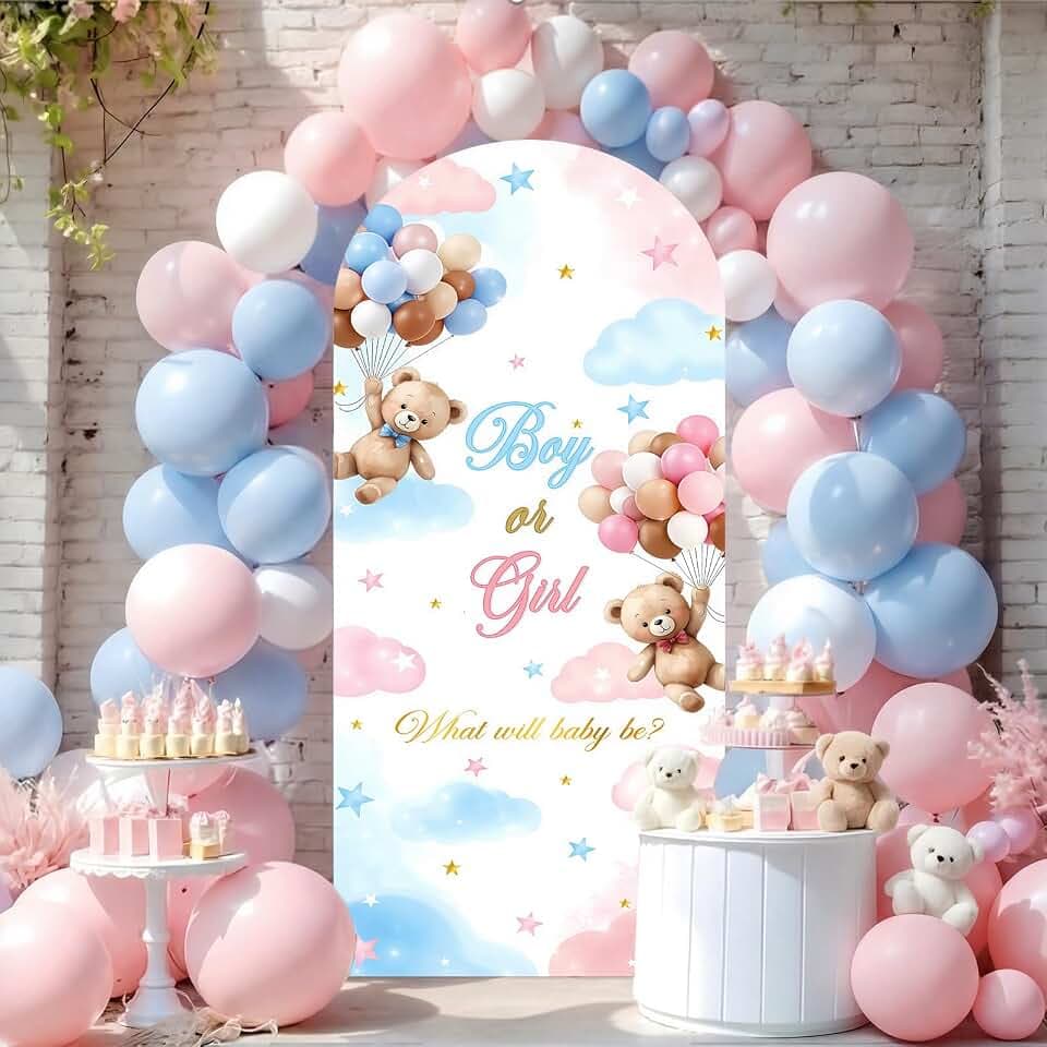 Gender Reveal Bear Arch Cover Backdrop Fabric Stand Cover