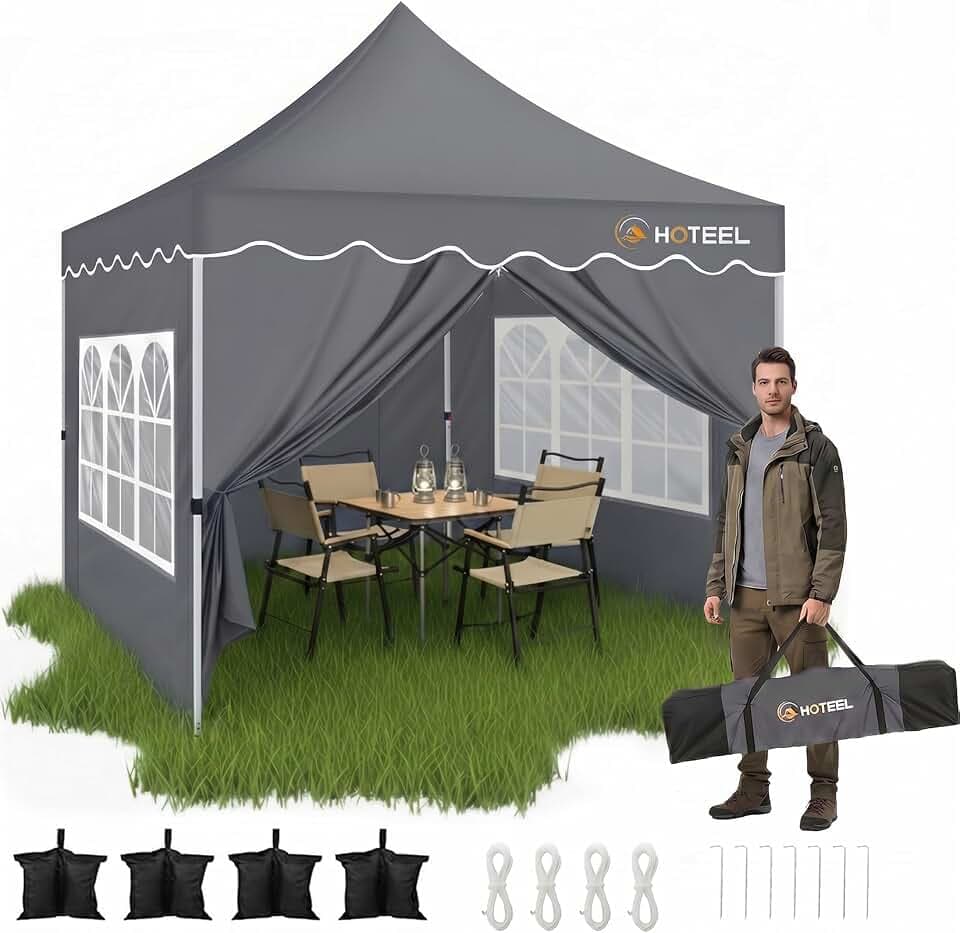 HOTEEL Faltpavillon 3x3 Wasserdicht Stabil mit 4 Seitenwänden (Grau)