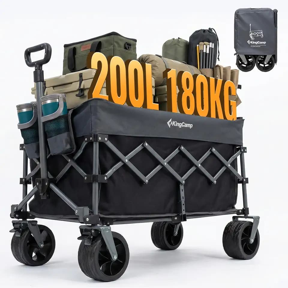 KingCamp 200L Faltbarer Bollerwagen mit 180kg Tragkraft & 7 in Breitreifen