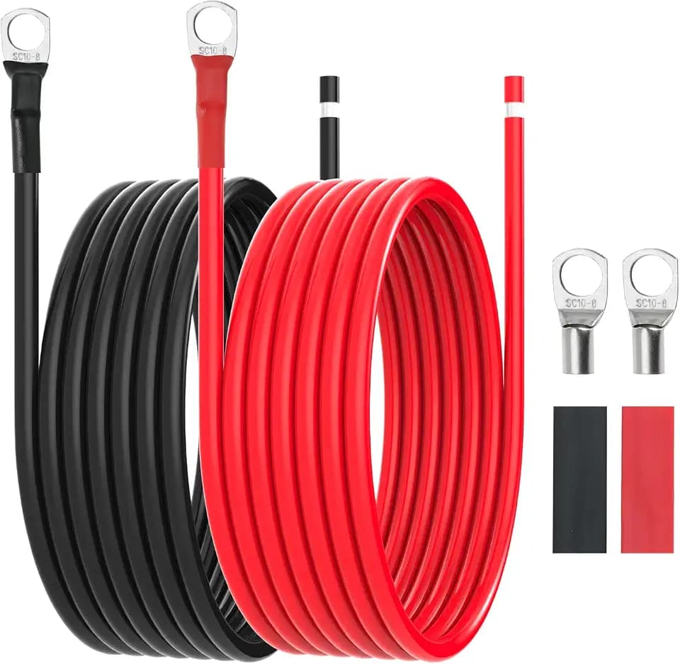 10 AWG Battery Cables 10 Gauge Solar Panel Wire Tinned Copper Extension Cable with 5/16'' Lugs for RV Solar Panel Car Automotive (10AWG 10FT)