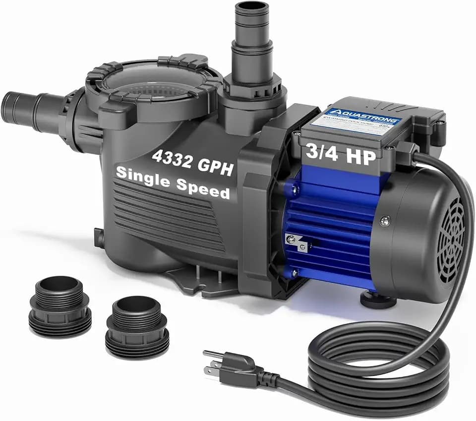 AQUASTRONG 3/4 HP Above Ground Pool Pump, Single Speed, 1.25"&1.5''adapter, 115V, 4332GPH, High Flow, Powerful Self Primming Swimming Pool Pumps with Filter Basket, Royal Blue