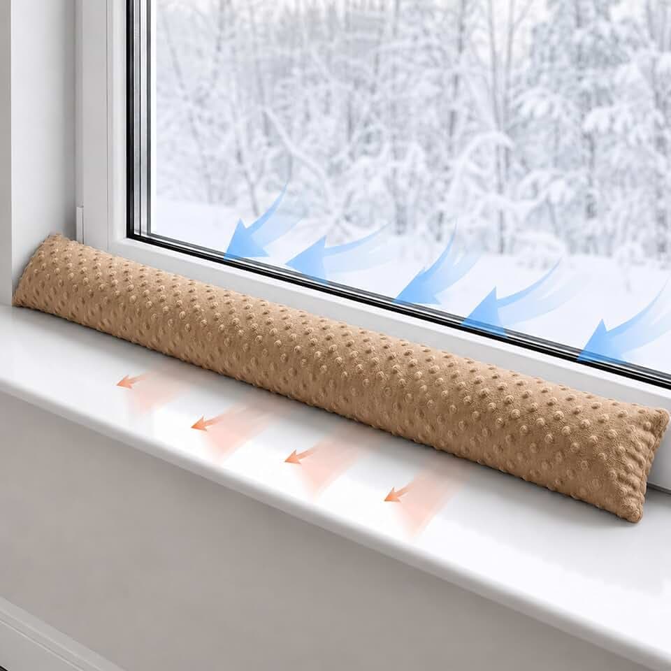 Zugluftstopper Fenster oder Seitenschläferkissen - Dekokissen Body Pillow Seitenschlafkissen Fensterdichtung Türvorleger 400 cm Luftzugstopper für Tür und Fenster Windstopper Minky Beige