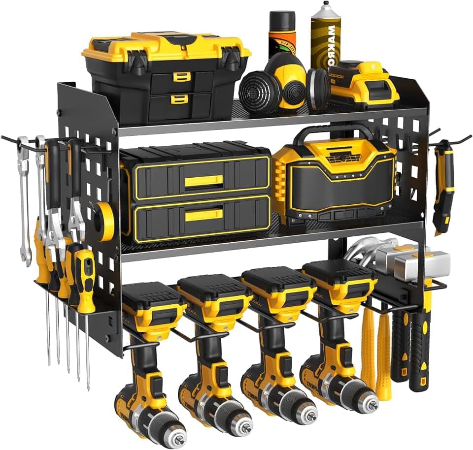 SUNALLY Power Tool Organizer, Wall Mount Garage Tools Storage Rack, Black