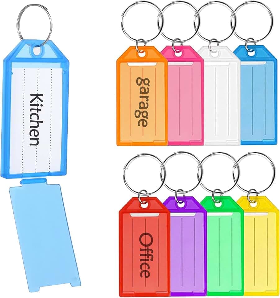 Beschriftbare Schlüsselanhänger, 48 Stück Kunststoff Key Tags, 8 Farben