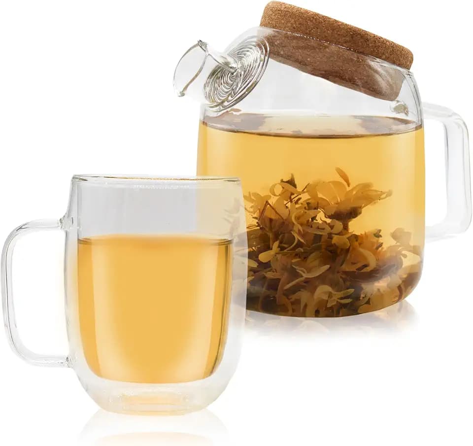 Horae - Teekanne mit Tasse - Teekanne aus Borosilikatglas 700 ml und doppelwandiger Glastasse 350 ml - Geschenkidee zum Verschenken