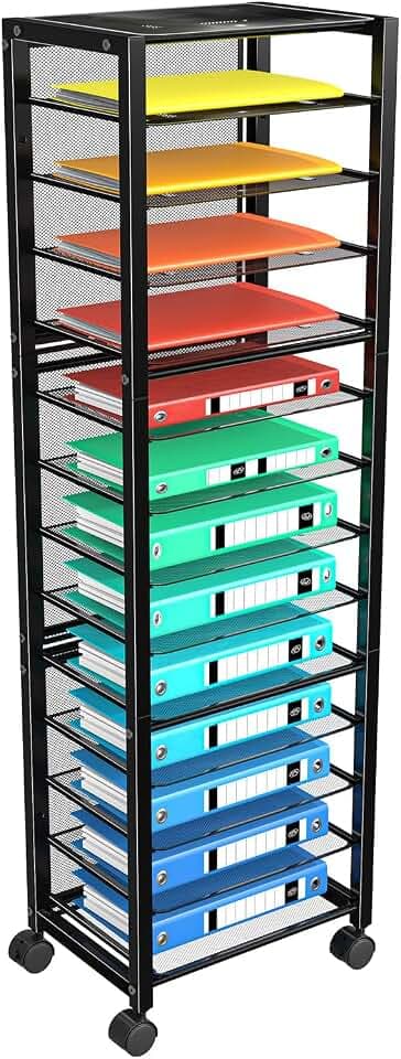 Simple Trending 14 Tier Rolling File Cart, Desk File Organizer, Paper Letter Storage Rolling Clutter Cart for Office, Home, School, Black
