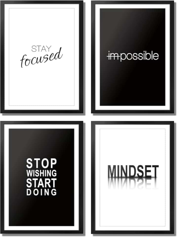 VON STEINEICH® Motivation Bilder Set [Schwarz Weiß] Moderne Wandbilder DIN A4 - Motivationsbilder für das Büro & Home Gym - Bilder mit Sprüchen für Hustlers Mindset - 4er Posterset ohne Bilderrahmen