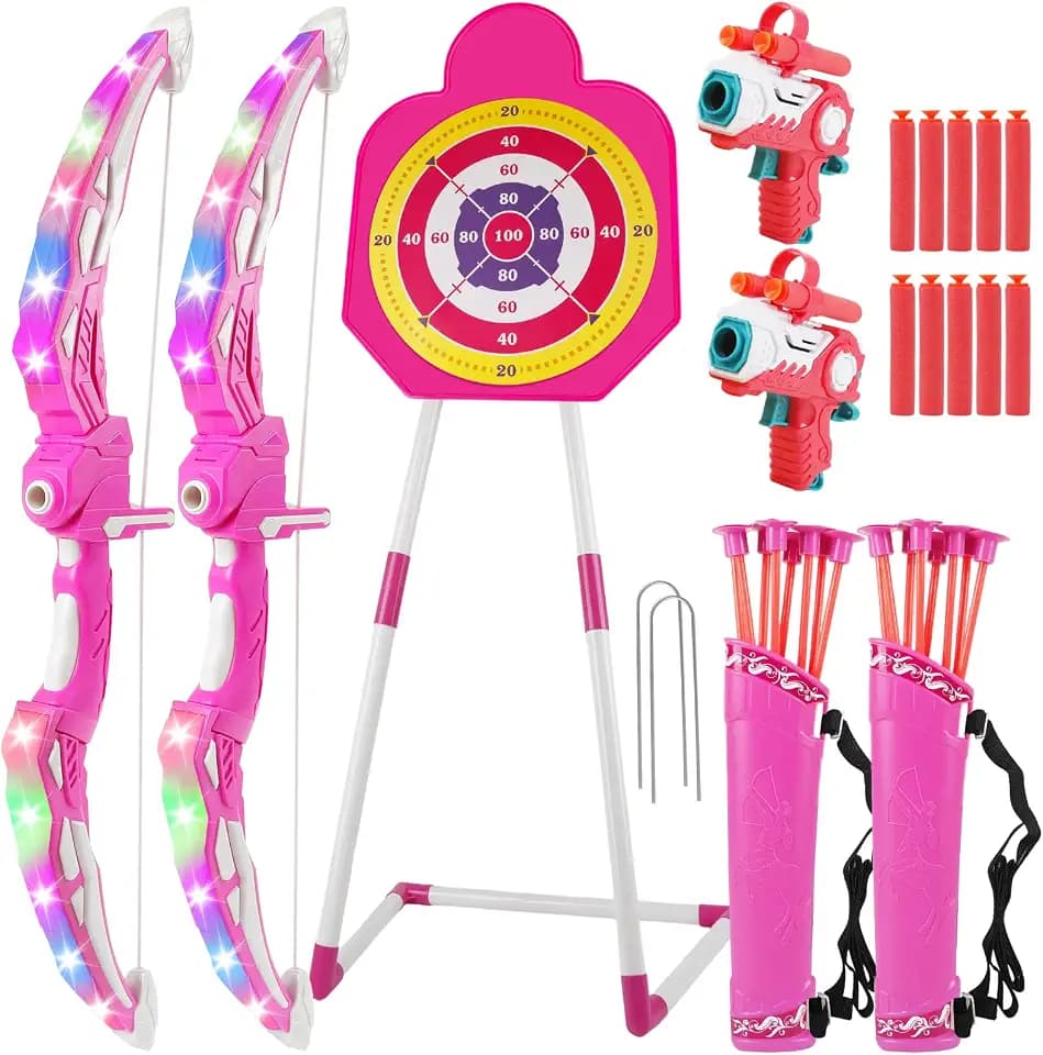 LED Bogenschießen Set, Pfeil und Bogen Spielzeug Outdoor-Spiele für Kinder