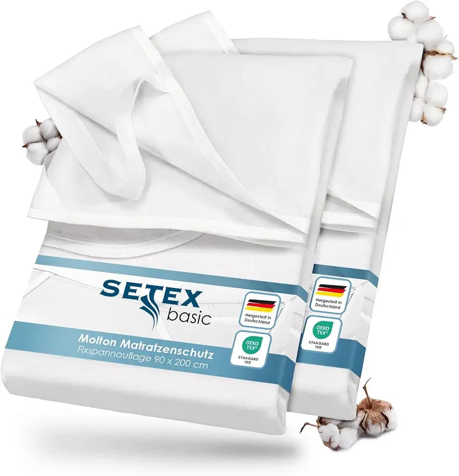 SETEX Molton Matratzenschutz, Doppelpack, 90 x 200 cm, Matratzenschoner aus 100% Baumwolle, Generation, Weiß