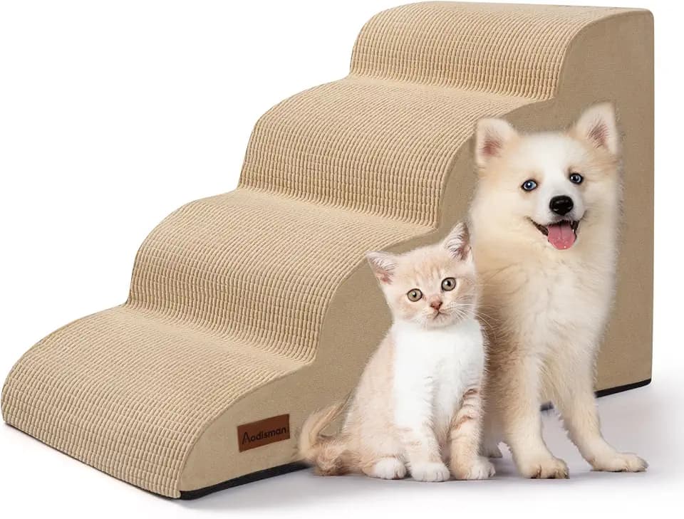 Aodisman Dog Steps for Bed or Couch,4-Step Pet Stairs Ramp for Small Dogs