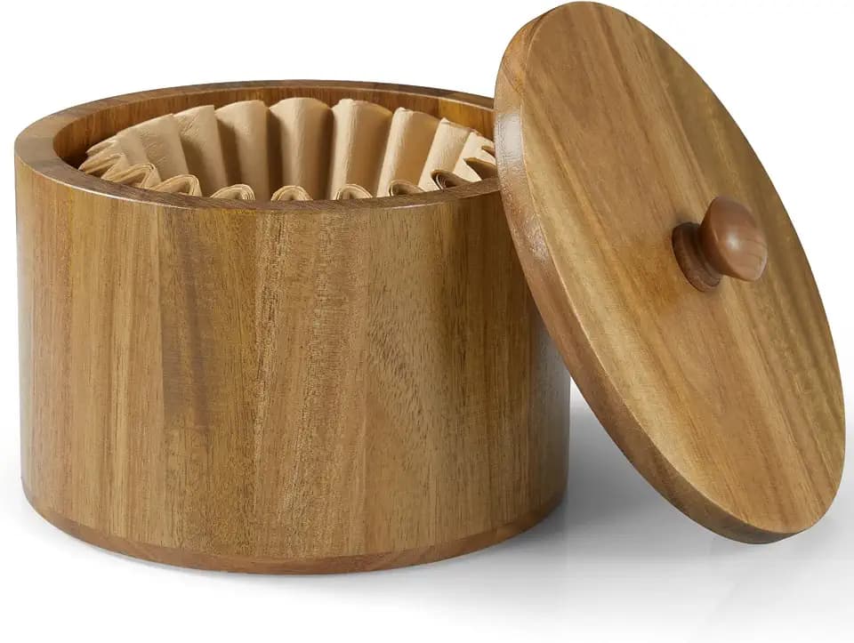 Coffee Filter Holder, Acacia Wood Filter Storage Container for Counter, Coffee Bar Accessories for Home Decor