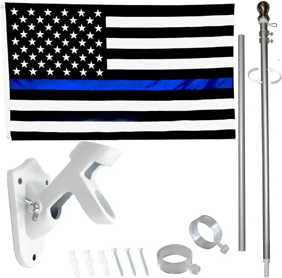 6 Ft Tangle Free Spinning Flag Pole Kit with 3x5 Thin Blue Line Flag