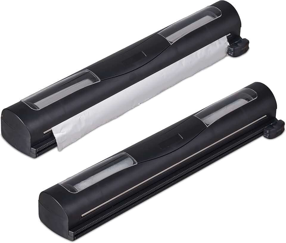 Relaxdays Folienschneider 2er Set, für Alu- & Frischhaltefolie, Sichtfenster, glattes Abtrennen, Folienabroller, schwarz, 5 x 37 x 8 cm