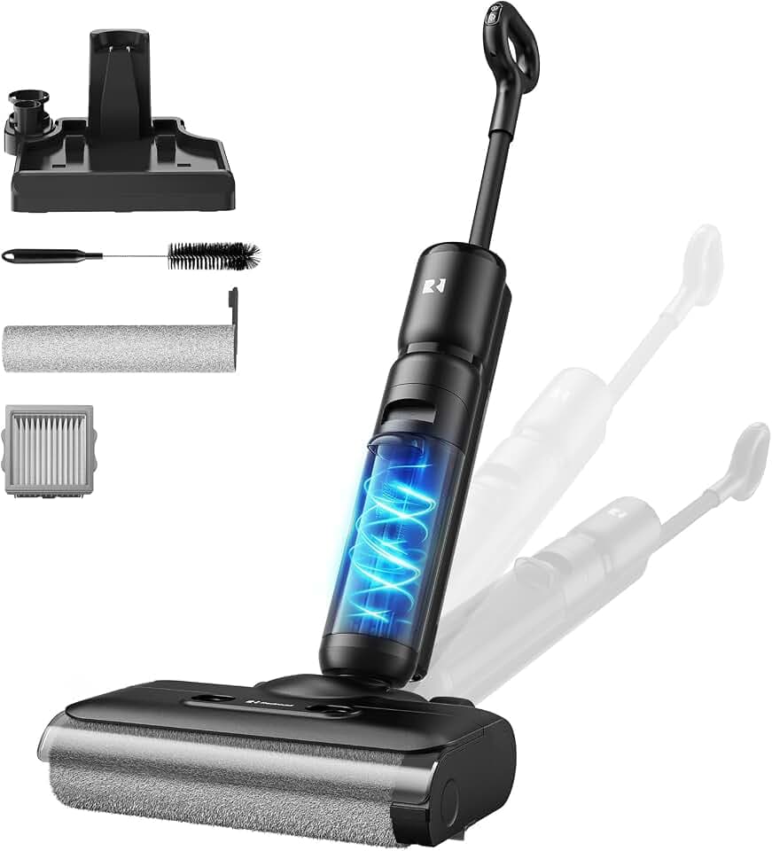 Redkey W13SE Nass Trockensauger Akku, 75Mins Max, 23KPa kabelloser Staubsauger mit Wischfunktion, Selbstreinigung, Dual-Wassertank, LED Spracherinnerung, Geeignet für Hartböden, Tierhaare