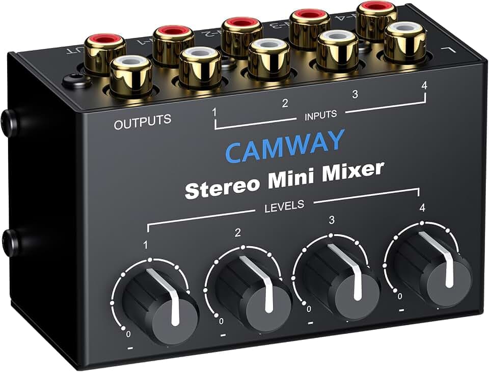 CAMWAY Stereo Audio Mixer 4 Channel,Passive RCA Mixer with Volume Controls