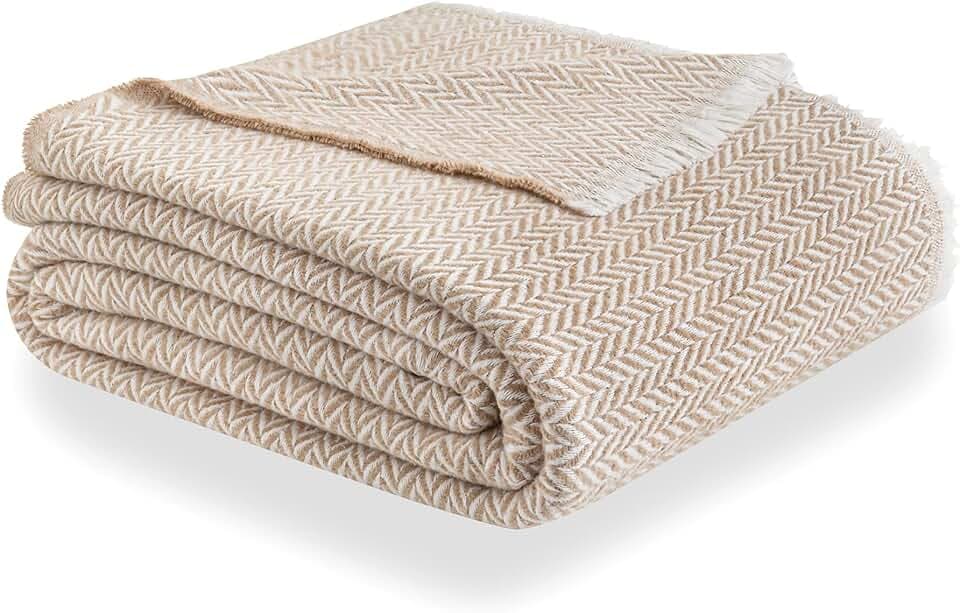 Todocama Überwurf, extra weiche Baumwolle, Four Seasons, Mehrzweck-Tagesdecke für Sofa, Bett, Schal, Tagesdecke, Sofaüberwurf, Sandbeige, PRCMAMSBEAR, 180 x 240 cm