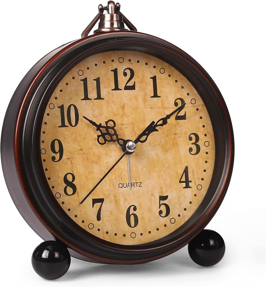 RODH Battery Alarm Clock,Night Light,Vintage Hangable Super Silent Non Ticking Analog Table Clock for Bedroom Bedside, Desk,Shelf