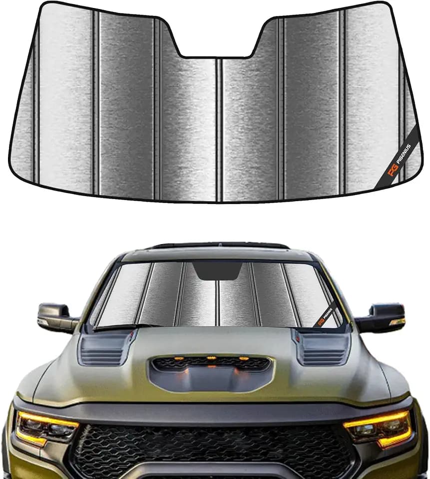 Pigenius Windshield Sun Shade for Dodge Ram 1500 2009-2018, Ram 1500 Classic 2019-2024 Custom Front Window Sunshade - Metallic